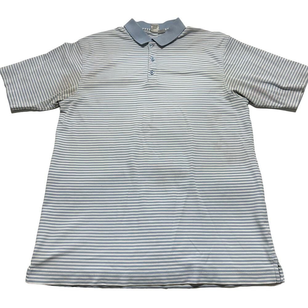 Cabo Polo Shirt Men XL Blue White Striped Short Sleeve Pima Cotton Golf STAINS